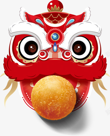 新年狮子头png免抠素材_新图网 https://ixintu.com 丸子 吉祥物 年庆 插画 食物