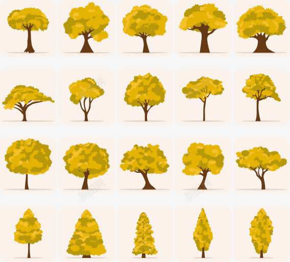 秋天的树合集矢量图eps免抠素材_新图网 https://ixintu.com 树 树干 树木 植物 秋天 黄色 矢量图