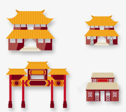 古代卡通中国风庭院建筑素材