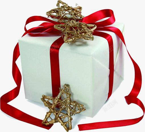 白色礼品盒星星红丝带png免抠素材_新图网 https://ixintu.com 丝带 星星 白色 礼品盒