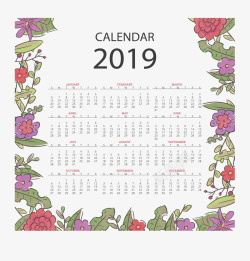 彩色花朵2019年日历矢量图素材