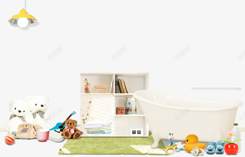 婴儿毛绒玩具psd免抠素材_新图网 https://ixintu.com 地毯 婴儿浴缸 家居 柜子 毛绒玩具