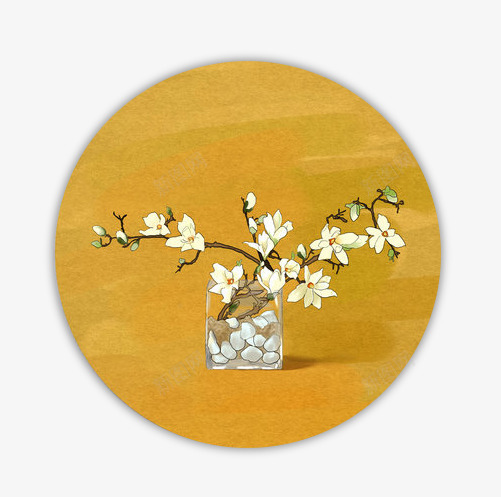圆形花朵壁画png免抠素材_新图网 https://ixintu.com 手绘花 树枝上的花 花瓶里的花 装饰画