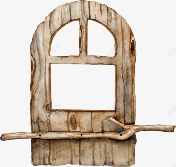 卡通木质窗户png免抠素材_新图网 https://ixintu.com 卡通 木质 木门 木门贴图 树枝 窗户
