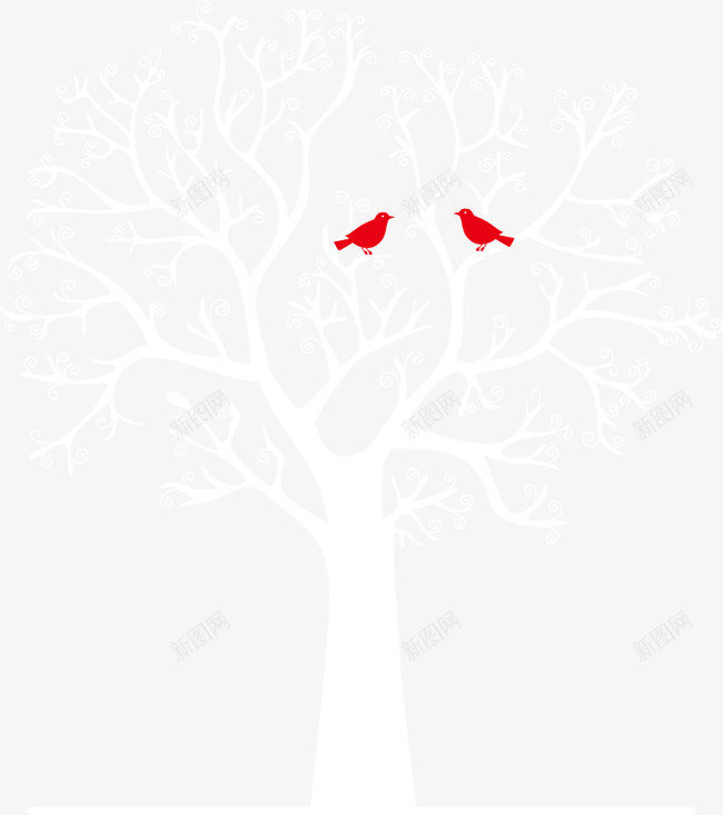 树上的一对红色喜鹊png免抠素材_新图网 https://ixintu.com 卡通树 喜鹊 小树 小鸟 树 矢量树 红色喜鹊