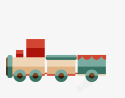彩色卡通复古小火车玩具矢量图素材