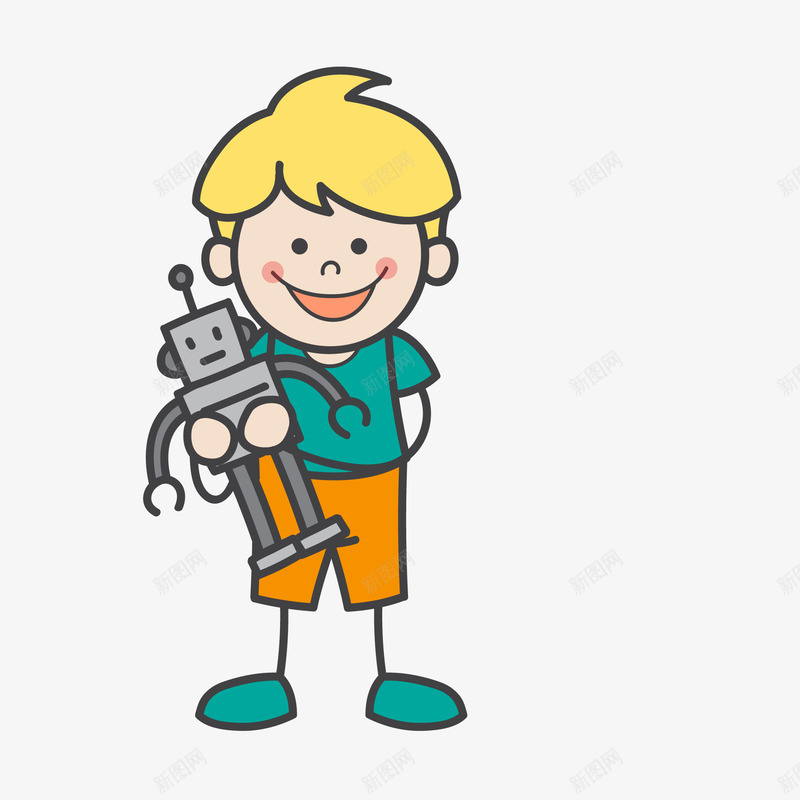 卡通手绘拿着机器人的男孩矢量图ai免抠素材_新图网 https://ixintu.com 人物 卡通 手绘 机器人 玩具 玩耍 男孩 矢量图