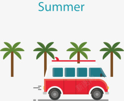 简单的椰子树图片手绘夏季椰子树救护车海报高清图片