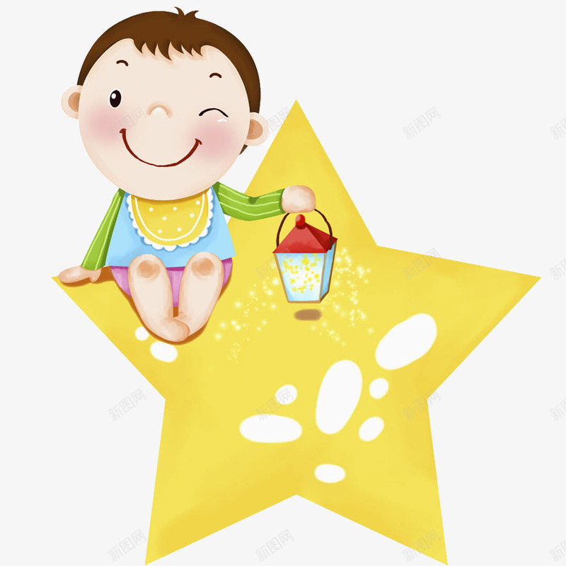 坐在星星上的小男孩png免抠素材_新图网 https://ixintu.com 光泽 创意 卡通 夏季 开心 手绘 萤火虫 金色