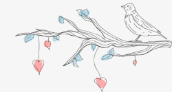 手绘线描家纺装饰树枝小鸟元素素材