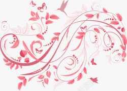 花丛图案素材粉色树藤小鸟高清图片