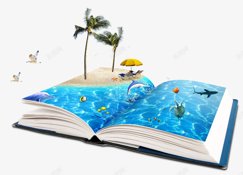 创意书本png免抠素材_新图网 https://ixintu.com 创意书本 夏季元素 大海 度假元素 海洋 课本
