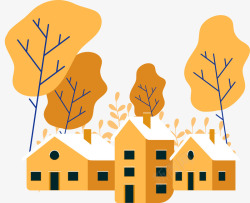 手绘小清新秋天树叶房屋插画图案矢量图素材