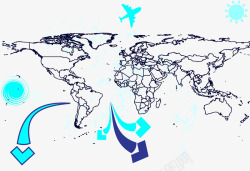 蓝色飞行路线地图路线表矢量图高清图片