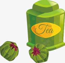 绿色茶叶罐矢量图素材