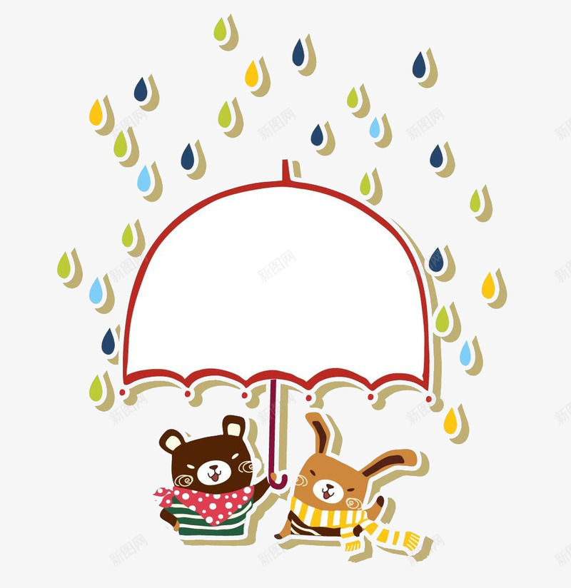 动物世界png免抠素材_新图网 https://ixintu.com 下雨 兔子 缤纷 色彩 雨伞 雨夜