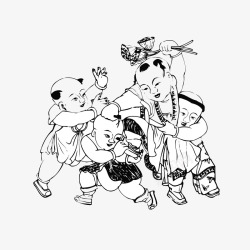 采卡通古代采莲蓬的孩子图标高清图片