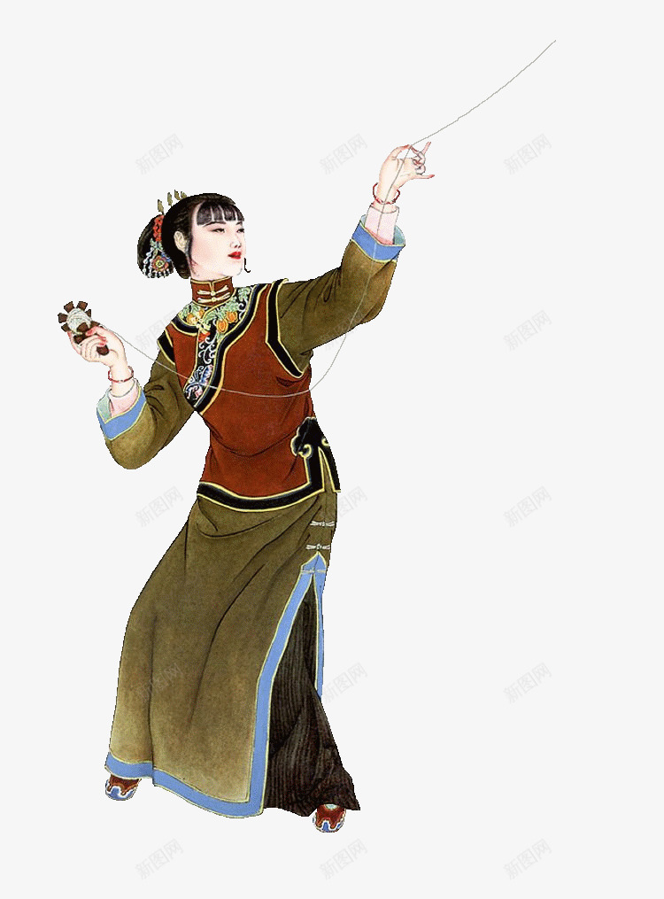 中国古代女子png免抠素材_新图网 https://ixintu.com 中国风 传统 古代 女性 放风筝