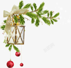 圣诞装饰球和松树枝素材