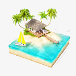 乌树立体帆船椰子树岛屿高清图片