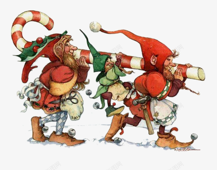 圣诞糖果棒与两个圣诞小矮人png免抠素材_新图网 https://ixintu.com 圣诞糖果 圣诞节 小矮人