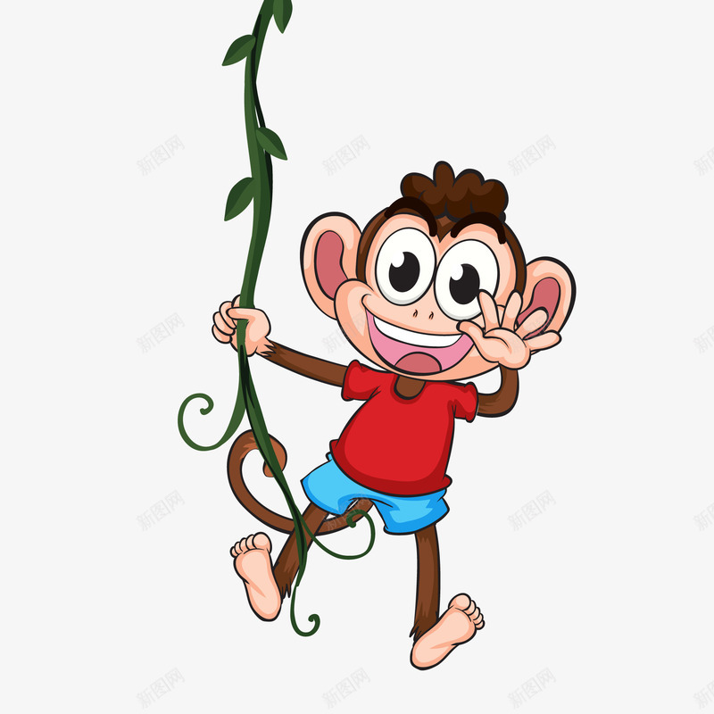 卡通手绘抓着树枝的猴子矢量图ai免抠素材_新图网 https://ixintu.com 动物设计 卡通 可爱 手绘 树枝 猴子 矢量图