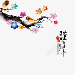 中国风枝头上的鸟素材