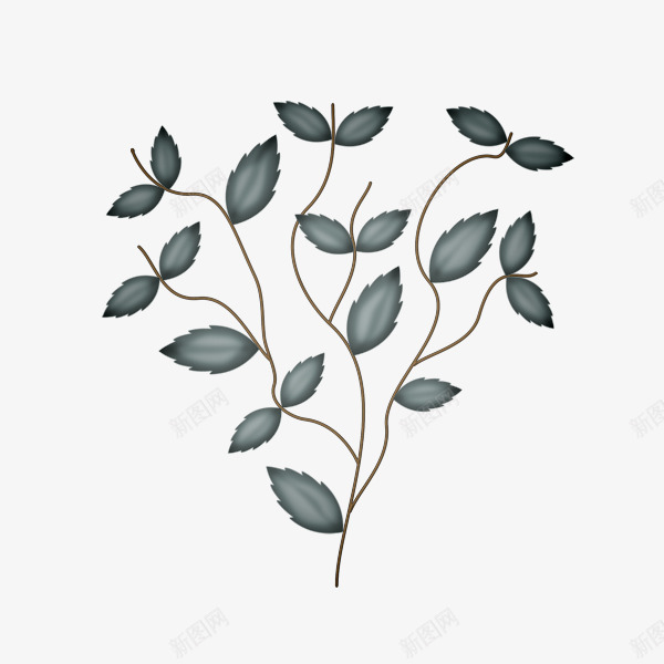 手绘复古植物树叶png免抠素材_新图网 https://ixintu.com 复古素材 曲线 树叶 植物素材 深蓝色叶子