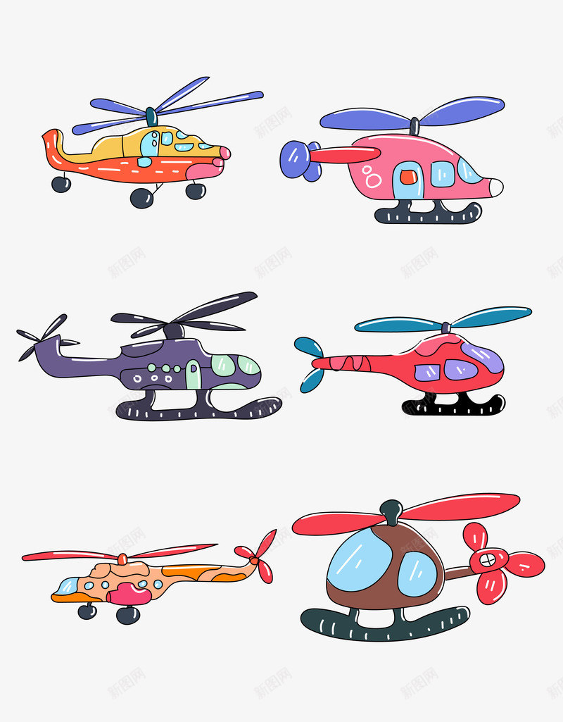 卡通直升机集合png免抠素材_新图网 https://ixintu.com 卡通 玩具 直升机 飞机