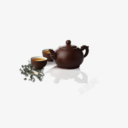 茶壶茶杯和茶叶素材