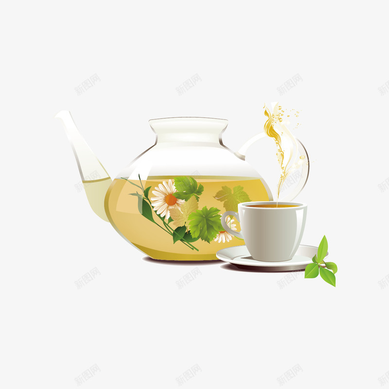 花茶矢量图ai免抠素材_新图网 https://ixintu.com 花茶 茶 茶叶 茶壶 茶杯 矢量图