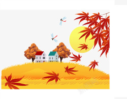 金色麦地卡通韩国秋天风景2高清图片