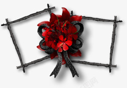 黑色树枝边框红色花朵素材