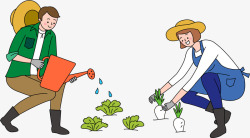 夏季蔬菜手绘种植蔬菜生活场景人物插画矢量图高清图片