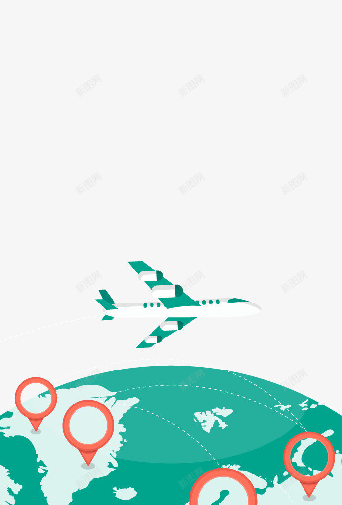 绿色飞机地球png免抠素材_新图网 https://ixintu.com 交通工具 地球 物流 绿色 背景装饰 飞机