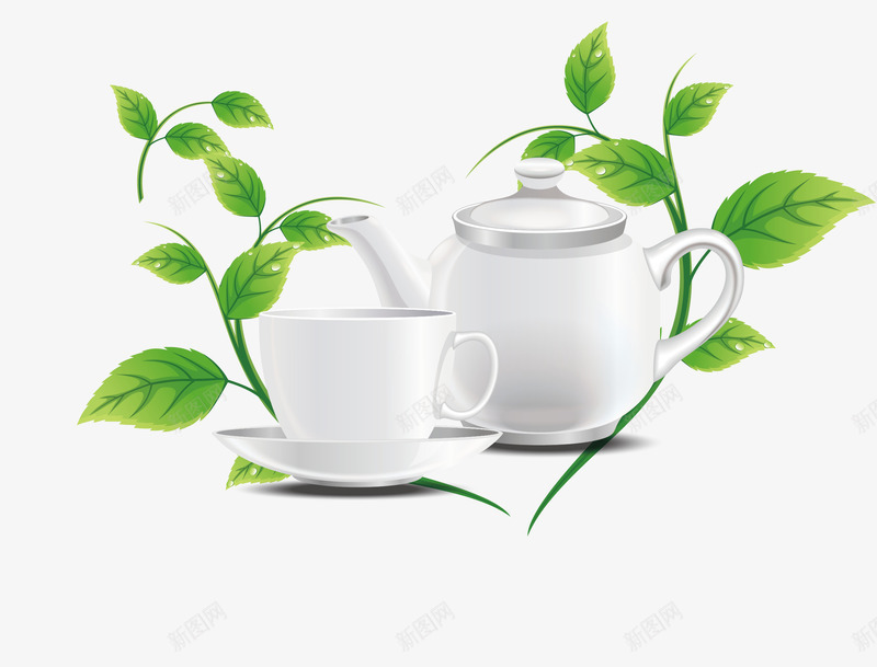 茶叶和茶壶矢量图ai免抠素材_新图网 https://ixintu.com 文化 新茶上市 瓷器 生活 组合 茶叶 矢量图