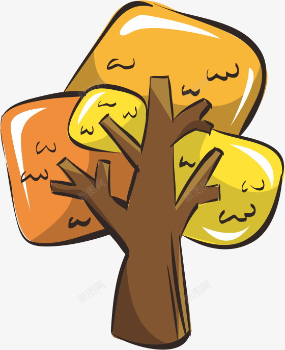 大树png免抠素材_新图网 https://ixintu.com 创意 卡通 可爱 大树 手绘 抽象 树木 植物 橘色 秋天 黄色