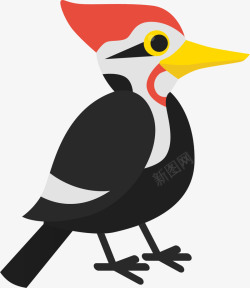 可爱啄木鸟卡通黑色优雅啄木鸟高清图片