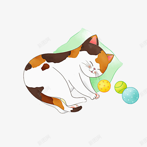 睡觉的小猫png免抠素材_新图网 https://ixintu.com 可爱的 呆萌的 小猫 玩具球 睡枕 瞌睡的