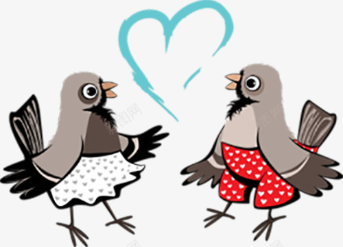 两只恋爱中的鸟png免抠素材_新图网 https://ixintu.com 动物 卡通 小鸟 手绘 插画 爱情 装饰