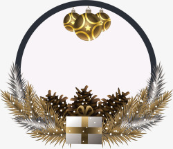 金银圣诞球金银色松树枝标题框高清图片