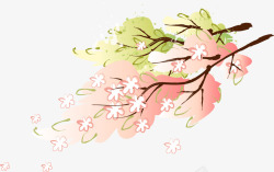 粉色花树树枝手绘人物素材