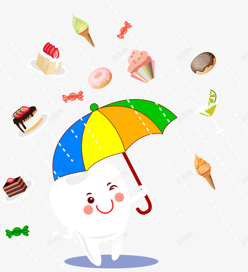 雨伞食物png免抠素材_新图网 https://ixintu.com 扁平化 水果 矢量PNG 糖果 草莓切片 面包