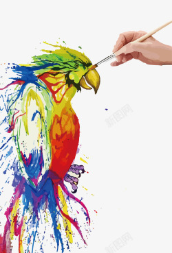 水彩绘彩色鹦鹉手势素材
