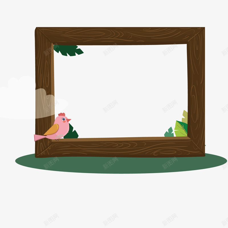 手绘边框png免抠素材_新图网 https://ixintu.com 叶子 小鸟 文案背景 木框 植物 边框