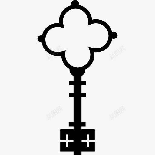 花形的关键与十字架复古优雅的标图标png_新图网 https://ixintu.com 工具和用具 形状工具 旧的 组合 老式的 花 设计 钥匙 镂空十字架