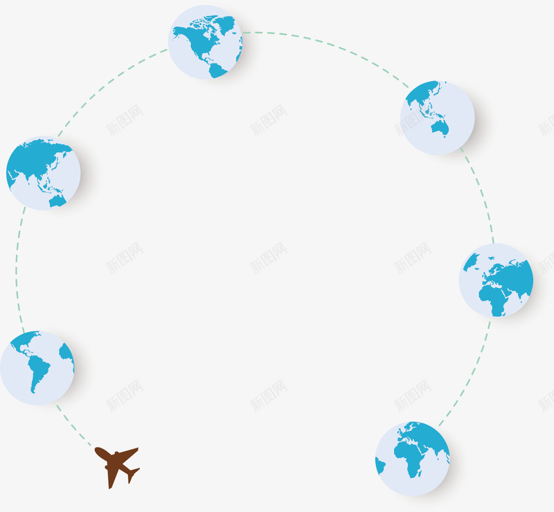 卡通全球旅行矢量图ai免抠素材_新图网 https://ixintu.com 亚洲 北美洲 大洋洲 虚线 非洲 飞机 矢量图