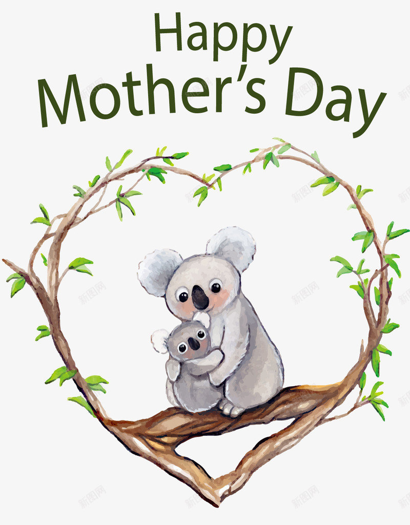 树枝上的考拉母子png免抠素材_新图网 https://ixintu.com 母亲节 母亲节快乐 温馨幸福 矢量素材 考拉母子
