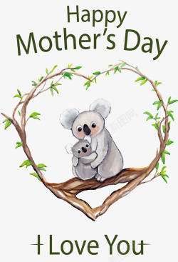 幸福母子树枝上的考拉母子高清图片