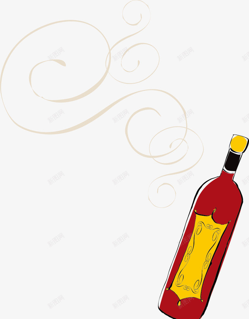 手绘红酒瓶png免抠素材_新图网 https://ixintu.com 手绘 红色 红酒瓶 装饰曲线
